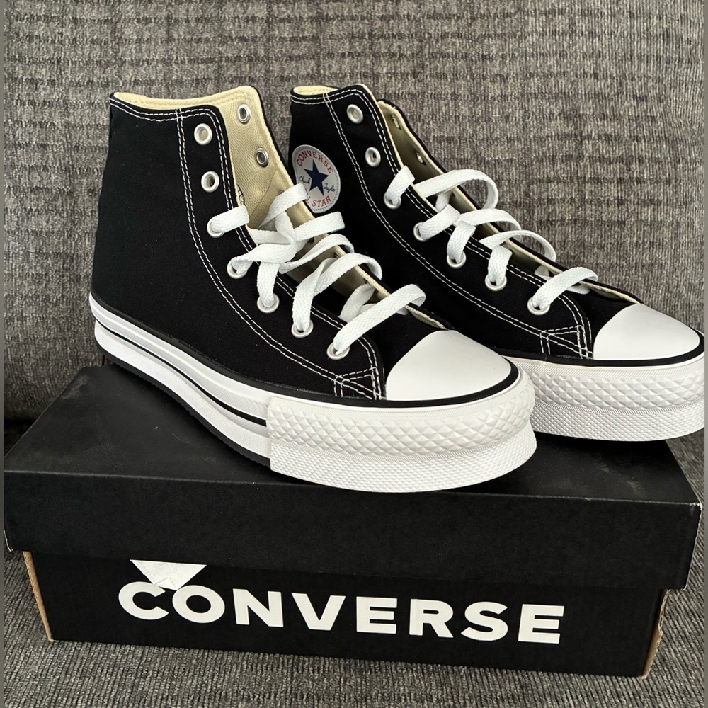 Converse Kids Black & White "Eva Lift" High-Top Platform Sneakers, size 5